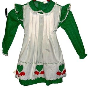 Cute Vintage Nannekins Toddler Christmas Pinafore Dress Red Green White Prairie